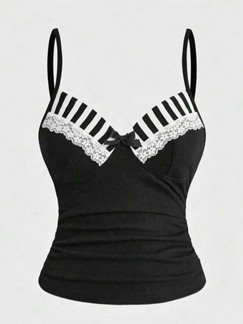 Piano Striped Lace Trim Camisole in Black & White
